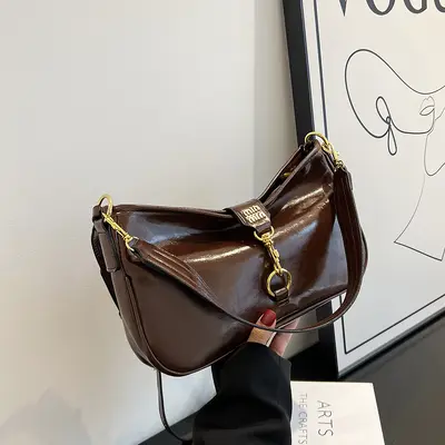 Retro Women's Baguette Underarm Bag with Shark Clip Lock, Crossbody