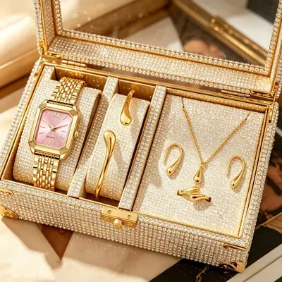 Women's Square Quartz Watch Luxury Steel Strap - 7