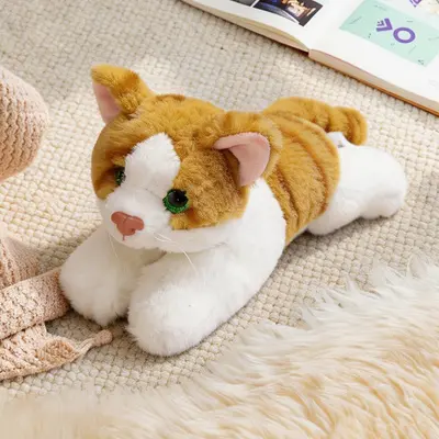 Sitting and Lying Cat Plush Toy, Tabby and Blue Cat Comfort Doll