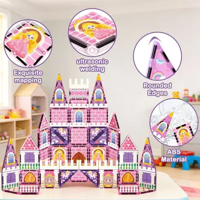 Pink Castle Magnetic Building Blocks Toy for Girls - 3