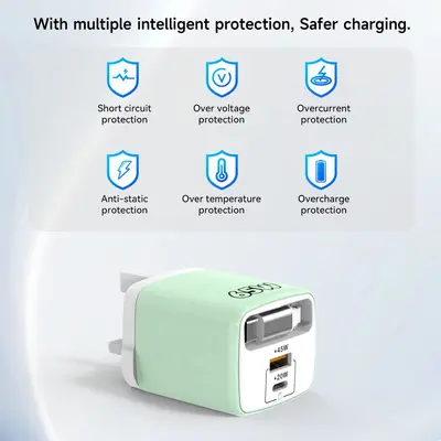 65W Galliumnitrid-Ladegerät 3-in-1 PD Schnellladegerät mit einziehbarem Kabel USB-Stecker