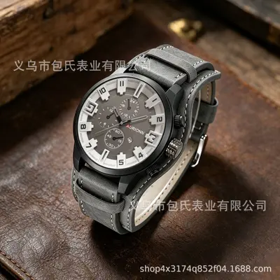 2026 Neues Modell Grenzüberschreitender Bestseller Vintage Herrenleder-Armbanduhr mit großem Zifferblatt Tiktok Special Forces Style Quarzuhr