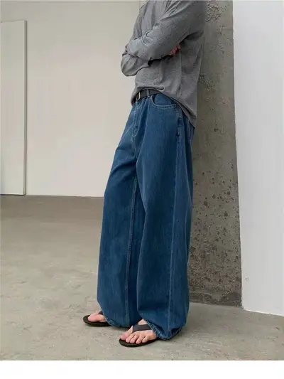 Amerikan Retro Yıkamalı baggy kot pantolon erkek kadın cheanfit rahat görünüm A form düz kesim bol paça geniş paçalı uzun pantolon