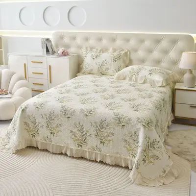 Vintage-Bettüberwurf-Set aus 100% Baumwolle mit Blumenmuster, 3-teilig - 9