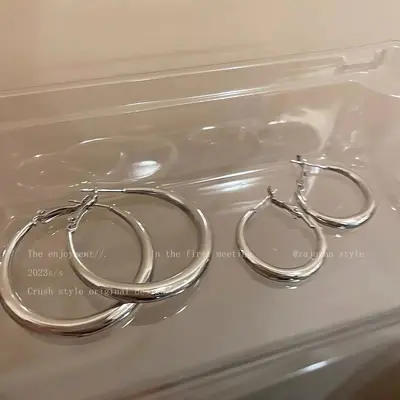 Silver earrings, S925 silver, ring design, for women
