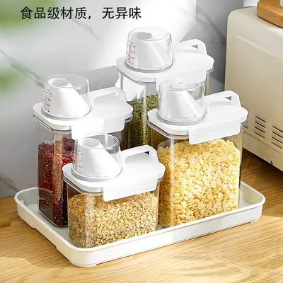 Airtight containers for grains, kitchen measuring cups, rice buckets, insect-proof thickened flour buckets, storage jars, dry fruit moisture-resistant protective boxes.