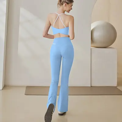 Damen-Pilates-Yoga-Set, hochelastisch, Neckholder-Top und Hose