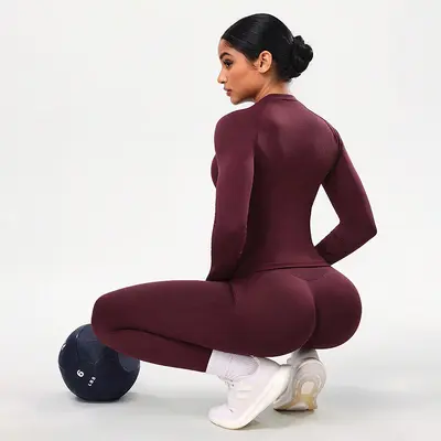 Damen-Yoga-Set, 2-teilig, Langarm, Leggings