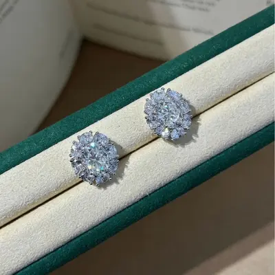 S925 Silver Oval Moissanite Ring, 4 Carat Total, D Color, 7x9 mm