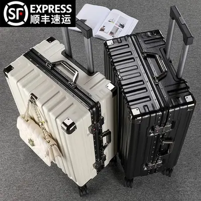 Aluminum Frame Leather Suitcase with Universal Wheels, Carry-On Size - 1