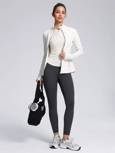 Define women's yoga jacket zip long sleeve stand collar fitted