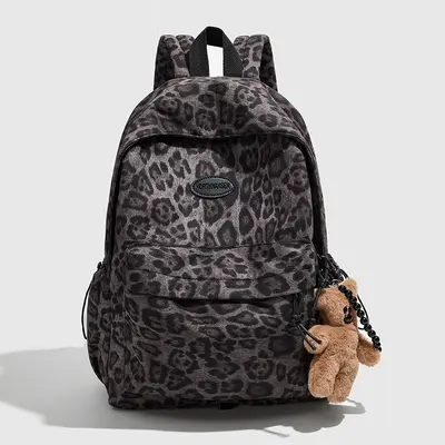 Leopard Print Large-Capacity Laptop Backpack, Korean Style School Bag - 8