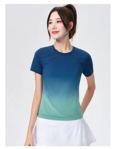 Women's Sports Short-Sleeve Top, Quick-Dry, Gradient Color - 13