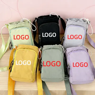 Özel Logolu Outdoor Seyahat Su Şişesi ve Bel Çantası Seti, Telefon Çantası, Büzgülü İp Çan