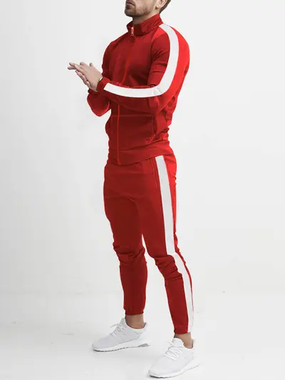 Erkek casual spor eşofman takımı, renk bloklu, trend spor ceket takımı