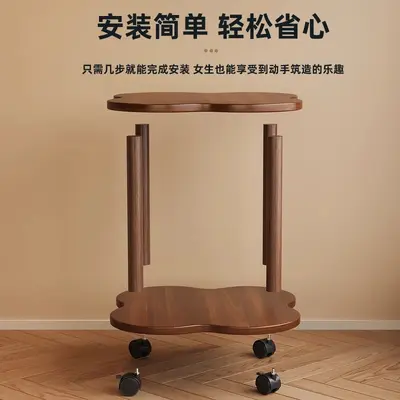 Retro Small Round Side Table, Movable, with Storage Shelf - 5