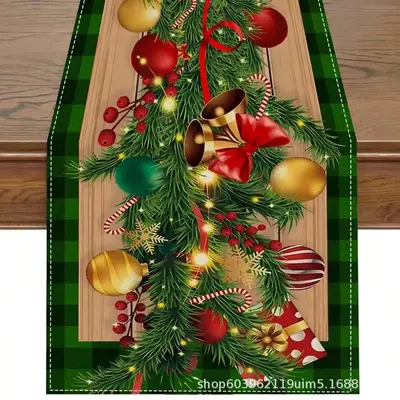 Christmas Table Runner with Winter Snowman and Santa Claus Print - 7