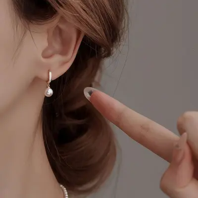S925 gümüş inci küpe, iğne modeli, kadın kulak aksesuarı - 7