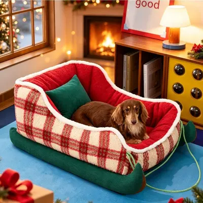 Cross-border Wholesale Christmas Sled, All-Season Dog Bed, Small Dog Pet Sleeping Nest, Winter Warm Pet Kennel