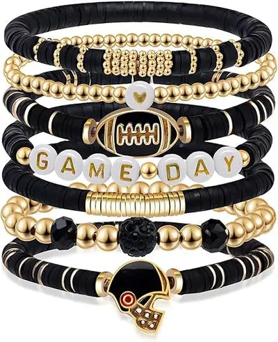 8-Piece Rugby Bracelet Set with Crystal Heart and Letter Beads - 11