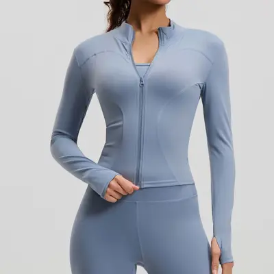Yoga jacket, slim fit, stand collar, sports training - 12