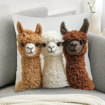 Cute Alpaca Pillow Cover 2D Flat Print Imitation Embroidery Pillow Cover Without Core Sofa Cushion Cover Home Decoration - 10