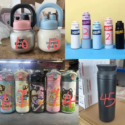 Paslanmaz çelik çocuk termosu, 2 içecek ağızlıklı ve pipetli - 12
