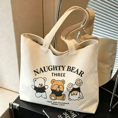 Women's Large Canvas Tote Bag, Single Shoulder Strap - 6