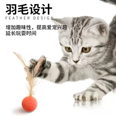 Cat Toy Ball Elastic Feather Bouncing Ball Interactive - 4