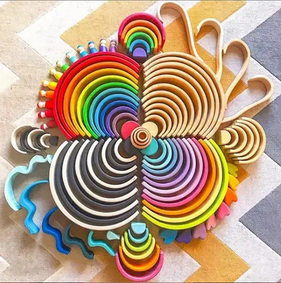 Wooden Rainbow Stacking Block Toy, Color Recognition, Ages 3-10 - 3