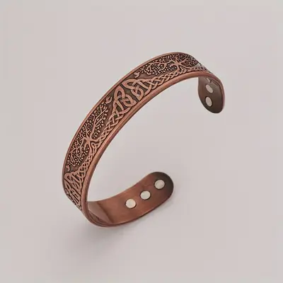 Grenzüberschreitend beliebtes Magnet-Armband-Ring-Set Magnetarmband Blüten Antik-Rotkupfer gebürstet Vintage-Stil Schmuck für Herren und Damen