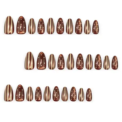 Retro Polka Dot Cat Eye Press-On Nails, Removable, 30 Pieces