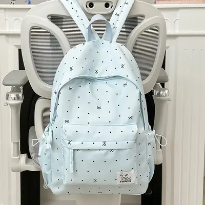 Polka Dot Bow Backpack for Junior and Senior High School Girls - 9
