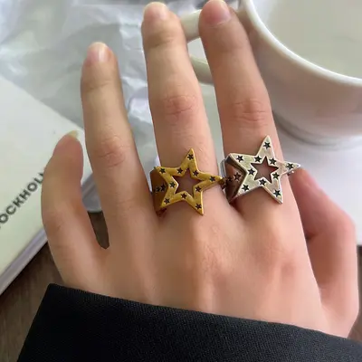 Five-pointed star 925 silver ring, hip-hop design