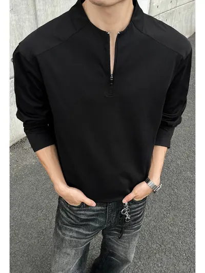 Herren-Langarmshirt mit Halbreißverschluss, Sport und Fitness