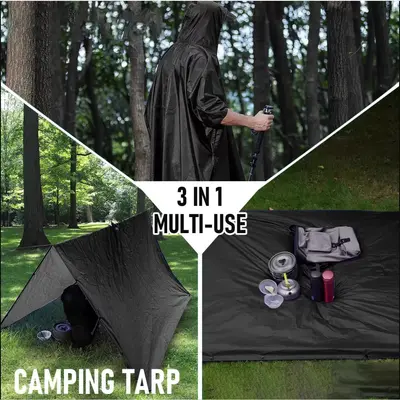 3-in-1 çok işlevli yağmur pelerini, kamp çadırı kumaşı, yetişkinler için outdoor - 4
