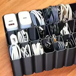 USB Cable Organizer, Desktop Compartment Storage Box, 3D Printed