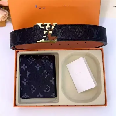 Men's leather belt double layer cowhide with gift box - 9