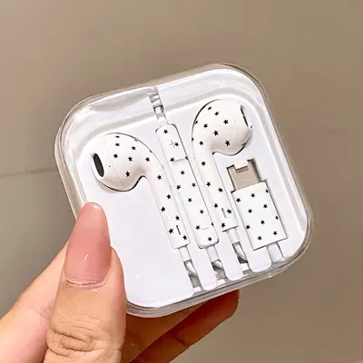 Retro In-Ear-Kopfhörer mit Kabel, Type-C und Mikrofon, Punkt- und Sternmuster - 10