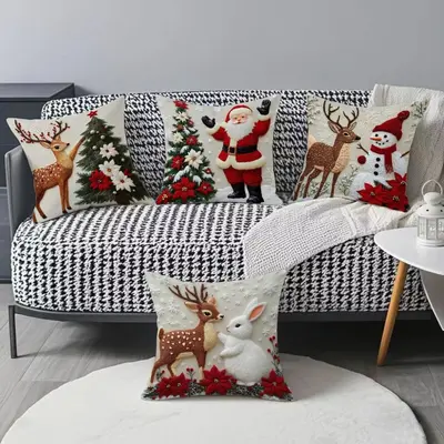 Keten Karikatür Desenli Noel Yastık Kılıfı Sofa Kırlent Kılıfı