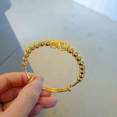 Pixiu Bracelet Gold Plated Brass Adjustable Flat Design