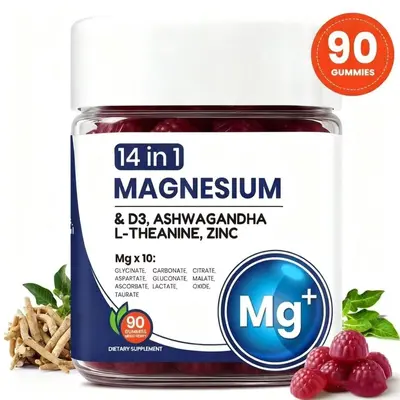 Ashwagandha ve L-Teanin içeren magnezyum yumuşak şeker, 90 adet