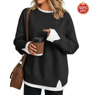 Kadın Rahat Bol Kesim Uzun Kollu Sweatshirt Üst - 7