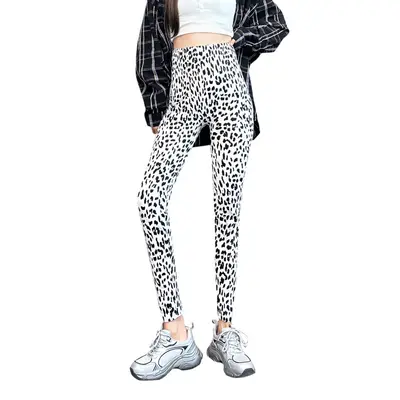 Women's Leopard Print Nine-Point Leggings, High Waist, Thin Summer - 6