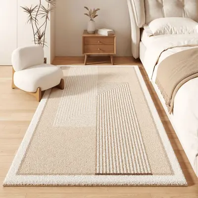 Light Luxury Bedroom Rug, Machine Washable, Wood-Look - 10