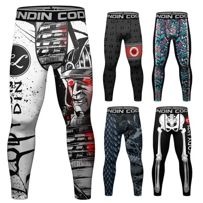 Men's Printed Compression Sports Long Pants for Running and Basketball - 5