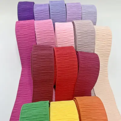 Renkli Naylon Kırışık Lastik Kuşak, Pantolon Belleri ve Plise Etekler İçin