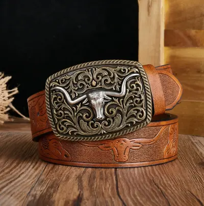 Sınırötesi Trend Batı Kovboysu Deri Kemeri Amerikan Retro Geniş Toka Erkek Bel Kemeri Moda Sokak Stili Pantolon Kemeri - 7