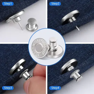 Metal Adjustable Detachable Jeans Waist Button, No-Nail I-Type