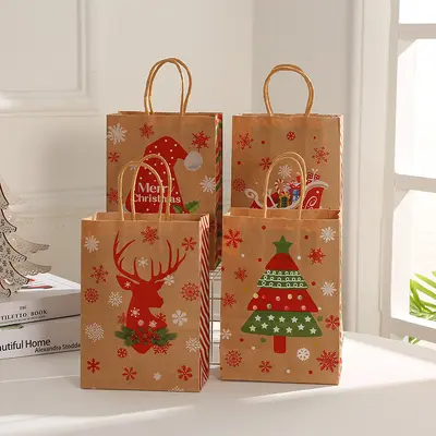 Christmas Tote Bag Kraft Paper Bag Gift Bag Wholesale Clothing Shopping Bag Snowflake Elk Gift Bag